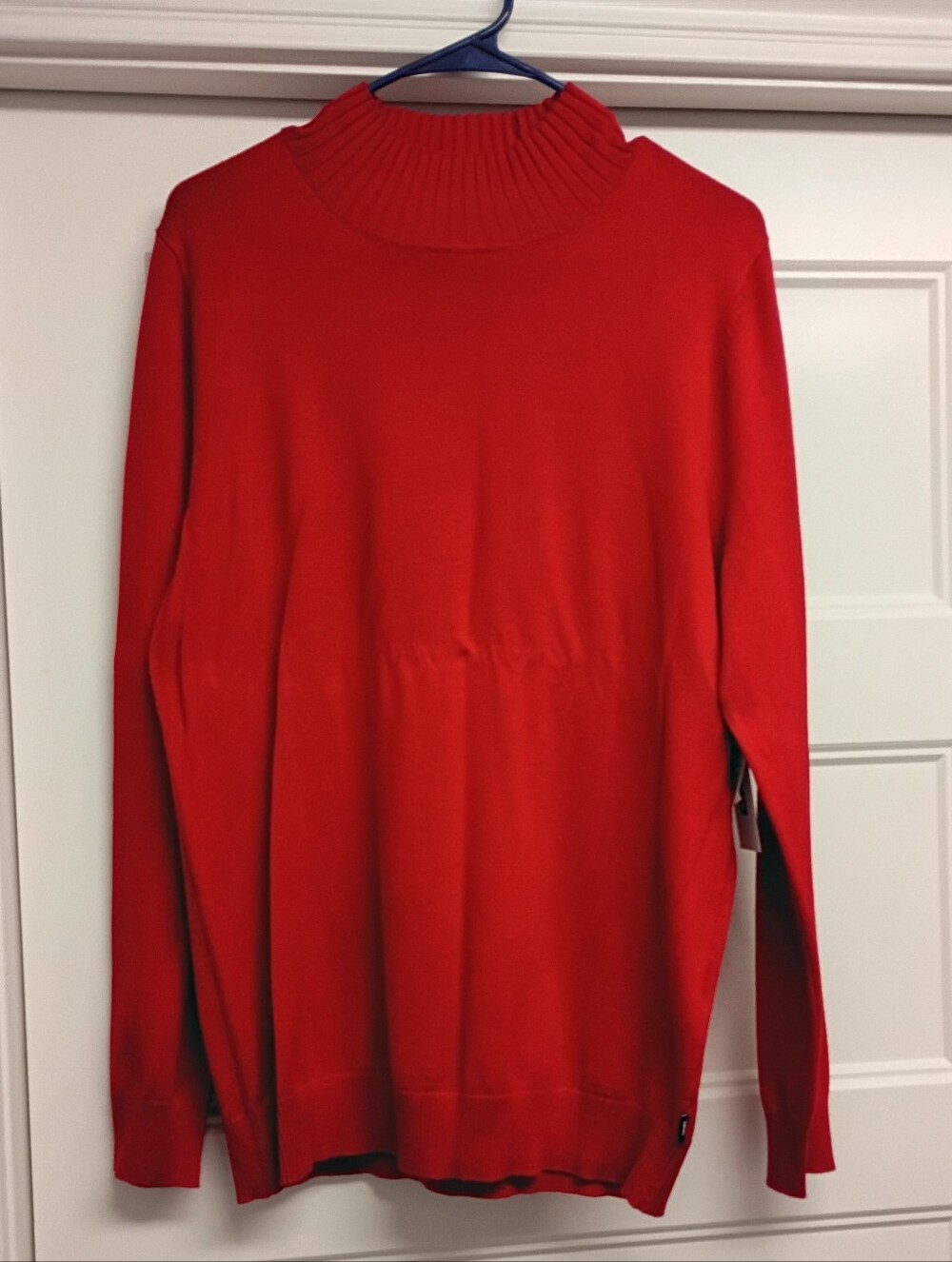 DKNY Bright Red Ribbed Funnel Neck Sweater Women's Size XL New